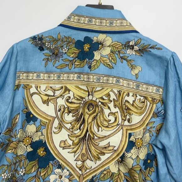 Alemais Women's Cassie Floral Flax Blue Floral-Print Belted Mini Dress - Picture 7 of 11